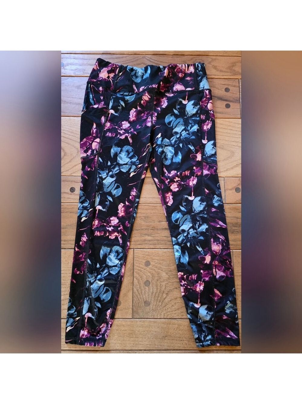 Pro Player Floral Leggings Black Blue Pink